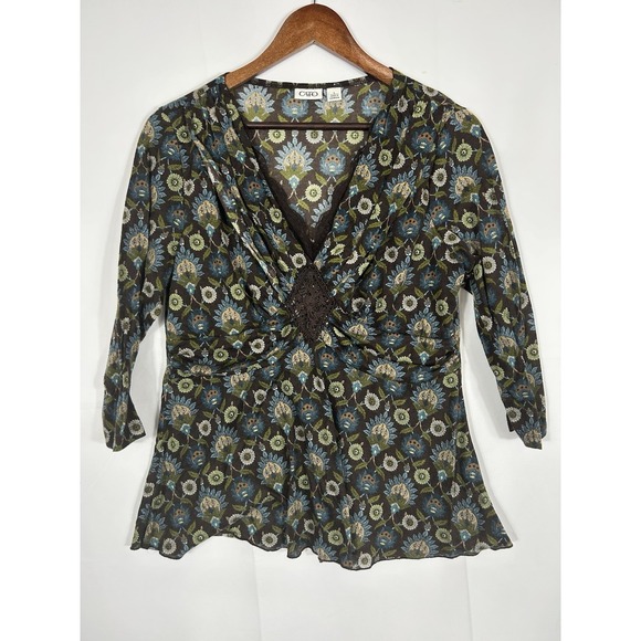 VTG Cato Y2K Lace Trim Babydoll Top Size L Brown Boho Forest Fairy Grunge Witchy - Picture 7 of 13